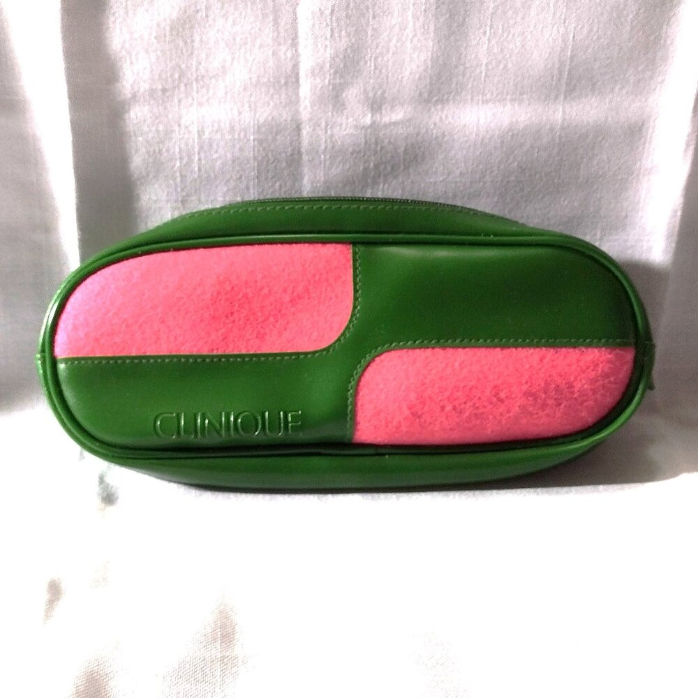 CLINIQUE COSMETIC BAG - Green and Pink - 8.5" x 4" x 1" - NEW